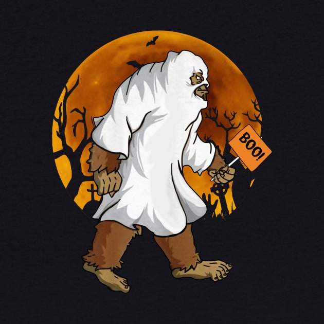 Bigfoot Boo Wearing Ghost Halloween Custome by ROMANSAVINRST